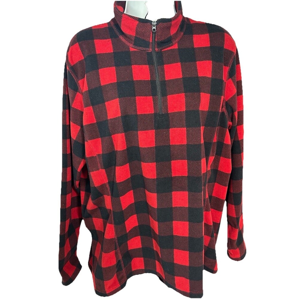 Eddie Bauer 1/4 Zip Fleece Pullover Red/Blck Buffalo Plaid Check Women’s Size XL